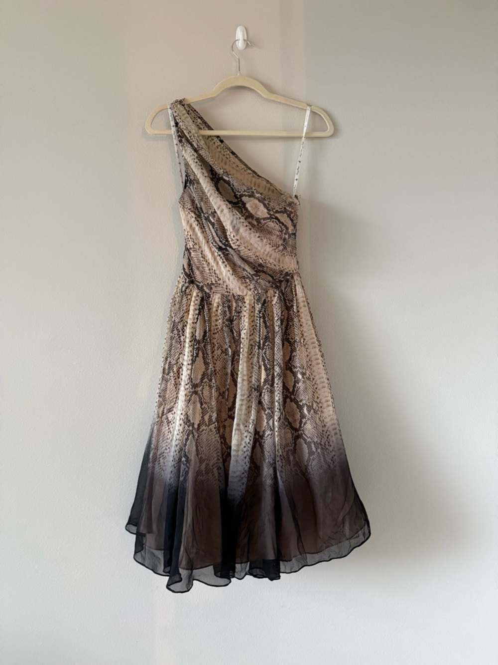 Tracy Reese One-Shoulder Snake Print Formal Dress Dip Dye Python Sz 2